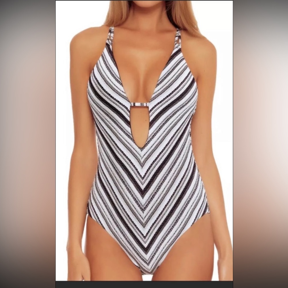 NWT Becca symphony Liz Plunge one piece swim suit size S